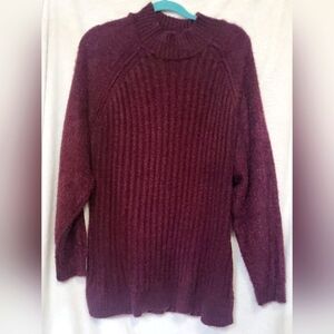 Arula Plum Sweater Wine Tasting 2X Super Soft! Crewneck Side Slit